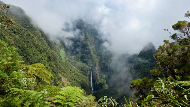 Waterfall in a deadly canyon: Experience the rugged beauty of Réunion Island